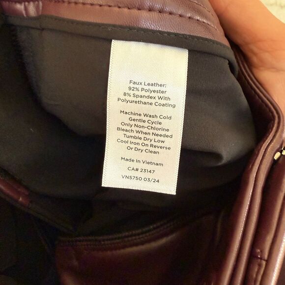 Talbots FAUX LEATHER STRAIGHT ANKLE PANTS burgundy size 8P NWT - Picture 7 of 11